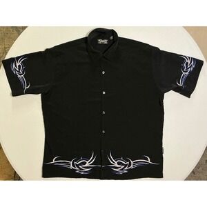VTG Y2K Dragonfly Clothing Blac Tribal Embroidered Button Down Shirt Mens XL